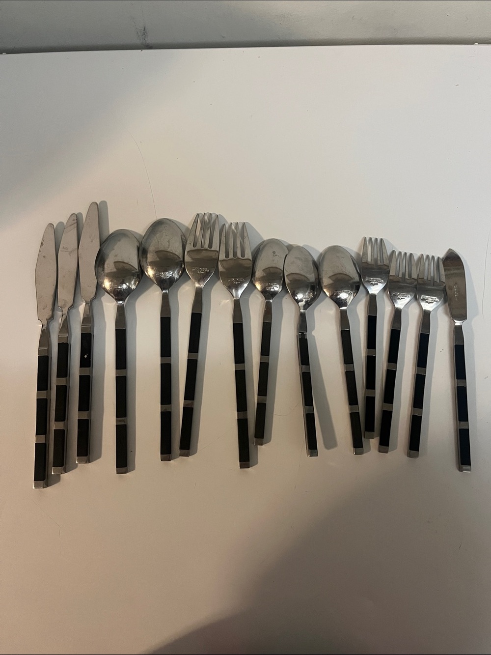 Vintage Stanley Roberts Japan Black Handle MCM Flatware Tuxedo Style 14pc lot - Picture 11 of 11